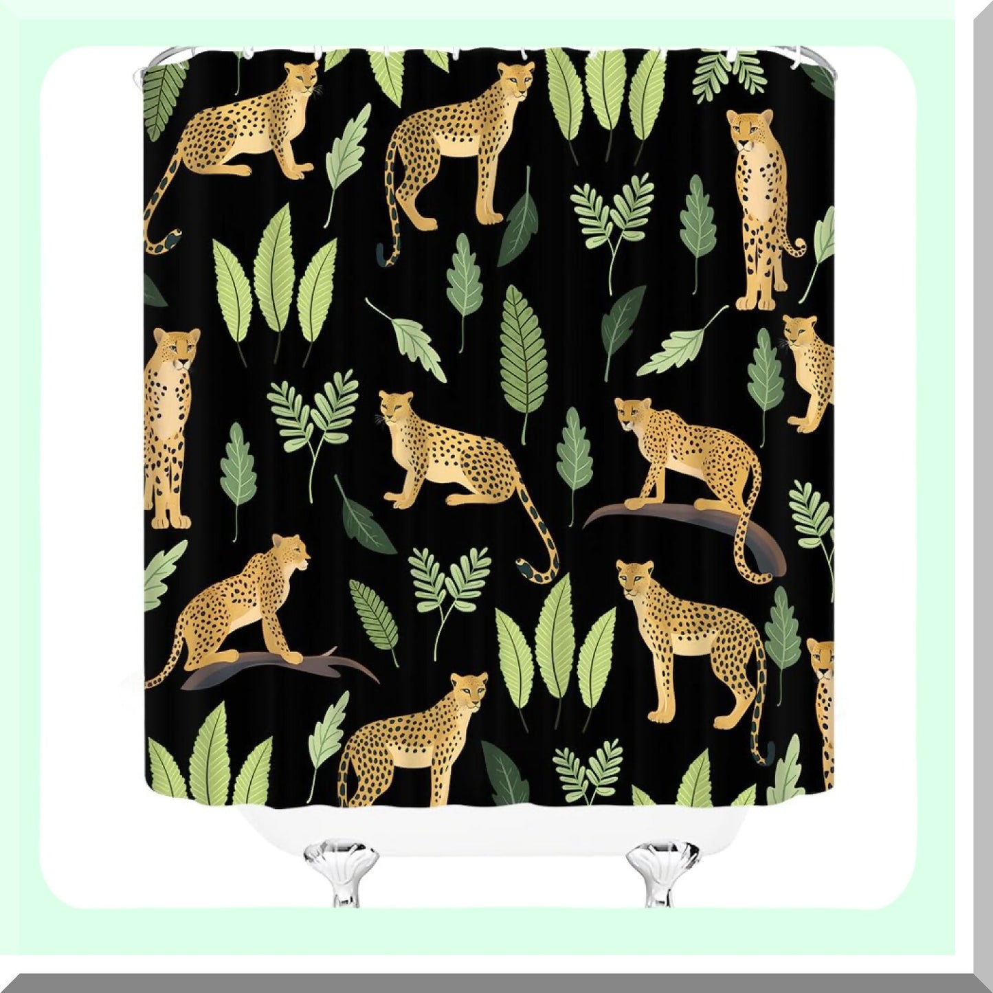 Leopard Palm Leaf Shower Curtain Black Abstract