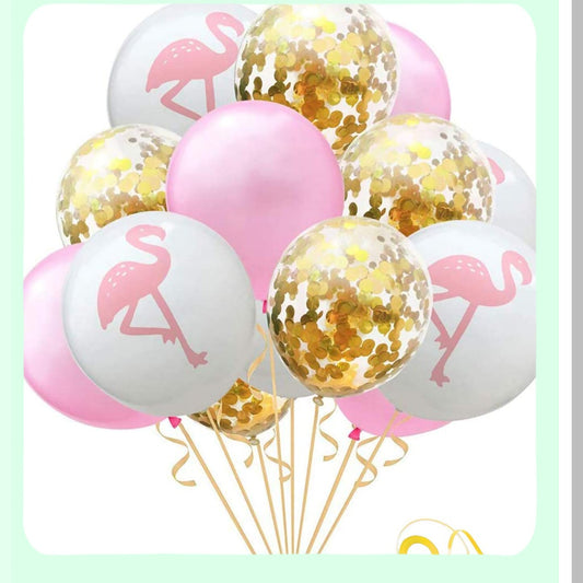 Hawaiian Flamingo and Confetti Balloons for Parties