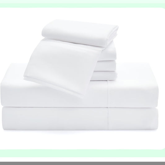 CoolSilk EcoCool Queen Bedding Set - Ultra-Soft Hotel Style Sheets & Pillowcases, Quick Dry, Anti-Wrinkle, Machine Washable - White Queen Size