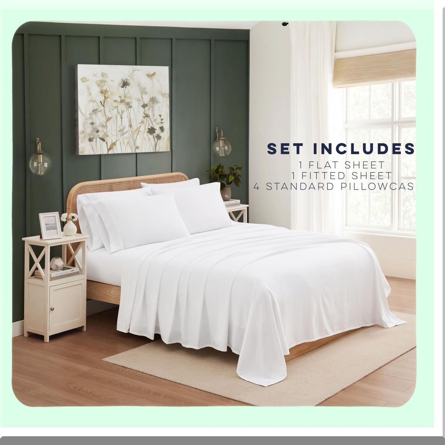 CoolSilk EcoCool Queen Bedding Set - Ultra-Soft Hotel Style Sheets & Pillowcases, Quick Dry, Anti-Wrinkle, Machine Washable - White Queen Size