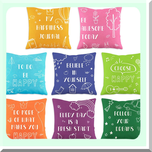 Inspirational Kids Pillow Covers Set - Cute Quotes Decorative Cases for Home & Outdoor Use - Fresh Style Playroom Couch Floor Sofa Reading - 8 Pieces
