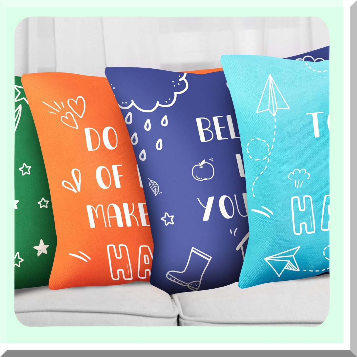 Inspirational Kids Pillow Covers Set - Cute Quotes Decorative Cases for Home & Outdoor Use - Fresh Style Playroom Couch Floor Sofa Reading - 8 Pieces