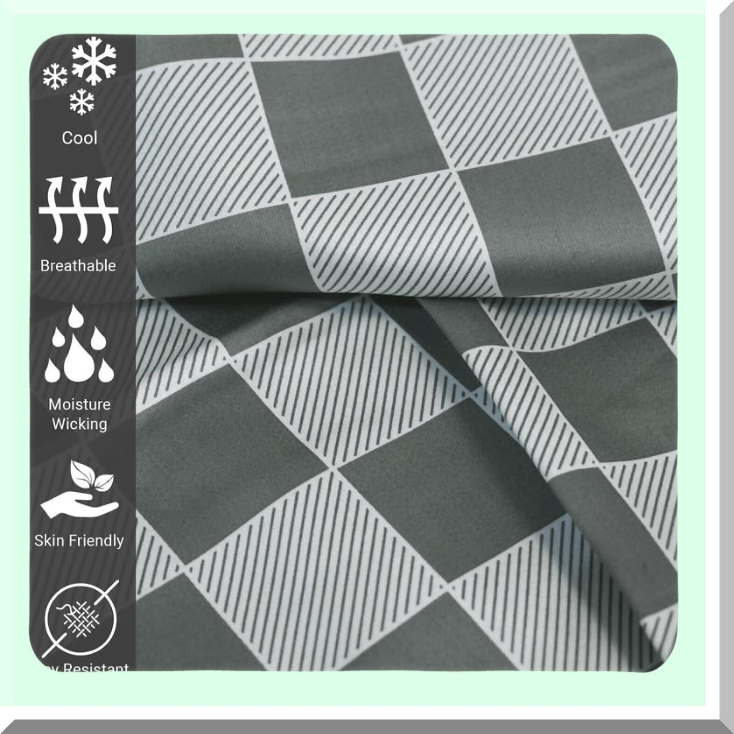 SmartPlaid Cotton Queen Fitted Sheet - 400 Thread Count Sateen - Long Staple - 15 Inch Deep Pocket - Printed Cotton - Grey Queen Size - 1 Pc