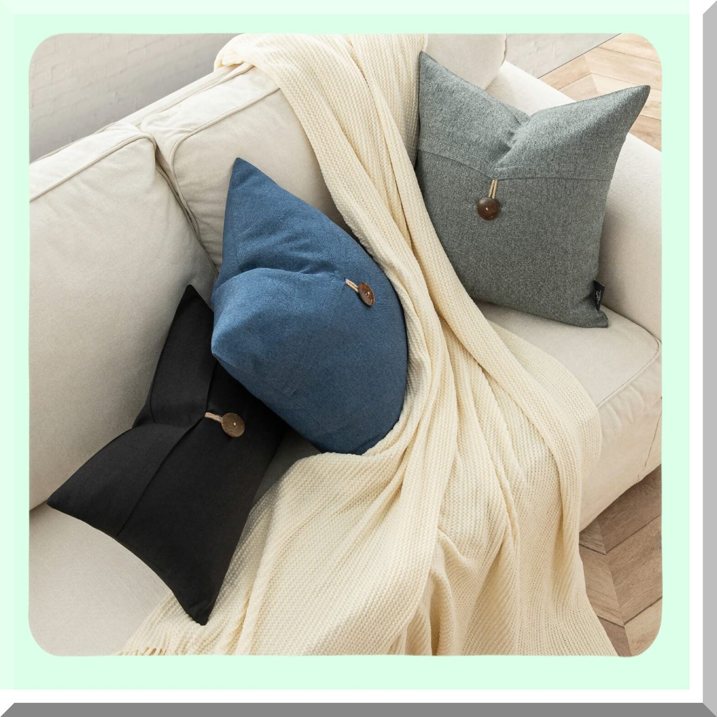 Vintage Linen Button Farmhouse Pillow Covers Set - Navy Blue Decorative Cushion Cases for Couch, Bed, Chair - 20x20 inches (Pack of 2)