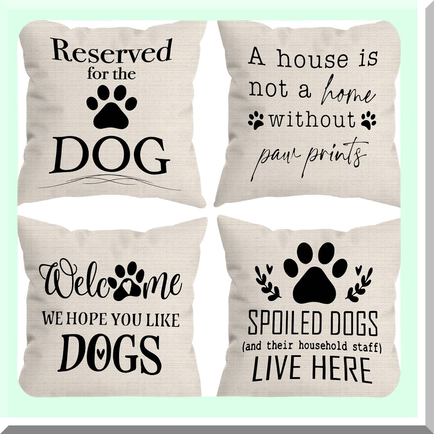 Funny Dog Quotes Decorative Pillow Cover Set - Dog Claw Welcome Collection - 18x18 Inch Funny Dog Lover Gifts for Women - Room Bed Sofa Decor - Set of 4