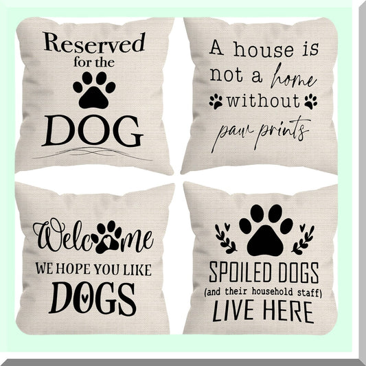 Funny Dog Quotes Decorative Pillow Cover Set - Dog Claw Welcome Collection - 18x18 Inch Funny Dog Lover Gifts for Women - Room Bed Sofa Decor - Set of 4