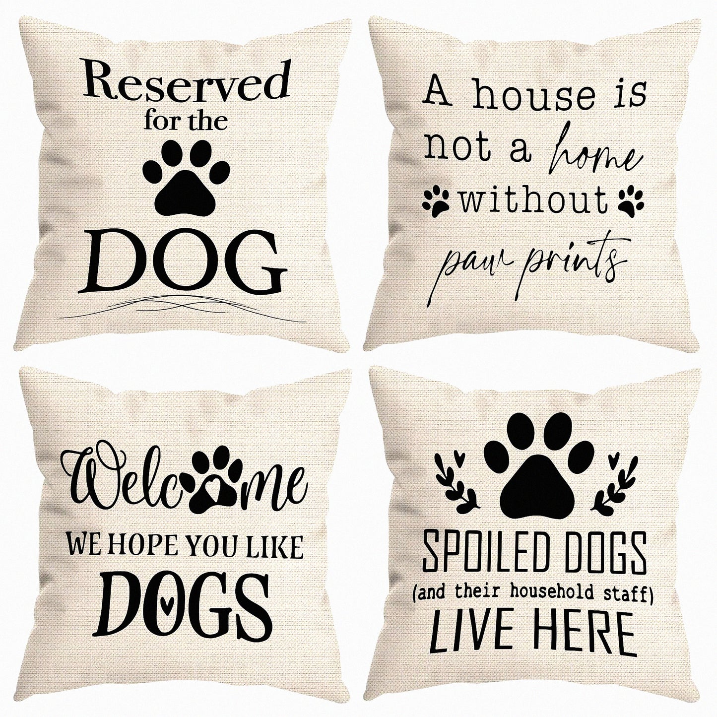 Funny Dog Quotes Decorative Pillow Cover Set - Dog Claw Welcome Collection - 18x18 Inch Funny Dog Lover Gifts for Women - Room Bed Sofa Decor - Set of 4