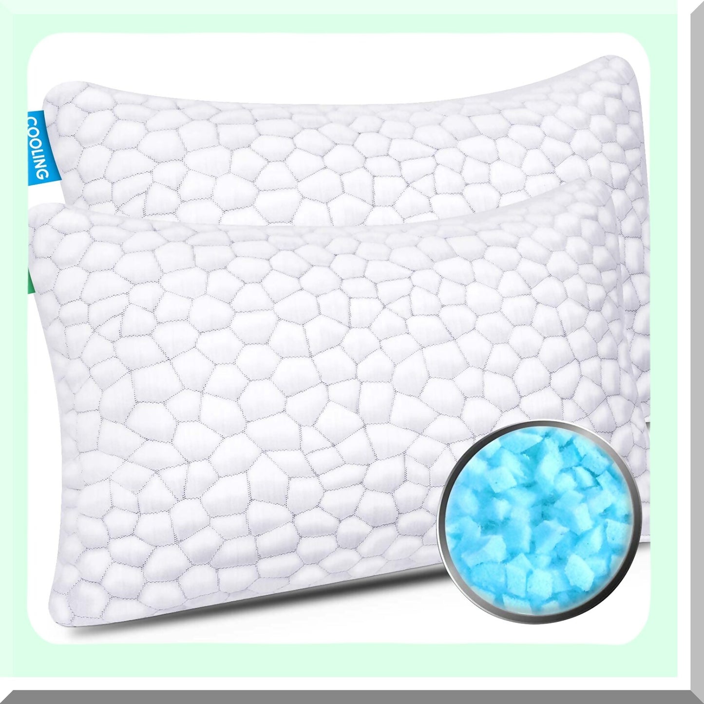 CoolBamboo Gel Memory Foam Pillow Set - Adjustable Cooling Bed Pillows for Side, Back, Stomach Sleepers - Luxury Queen Size 2 Pack with Washable Cover