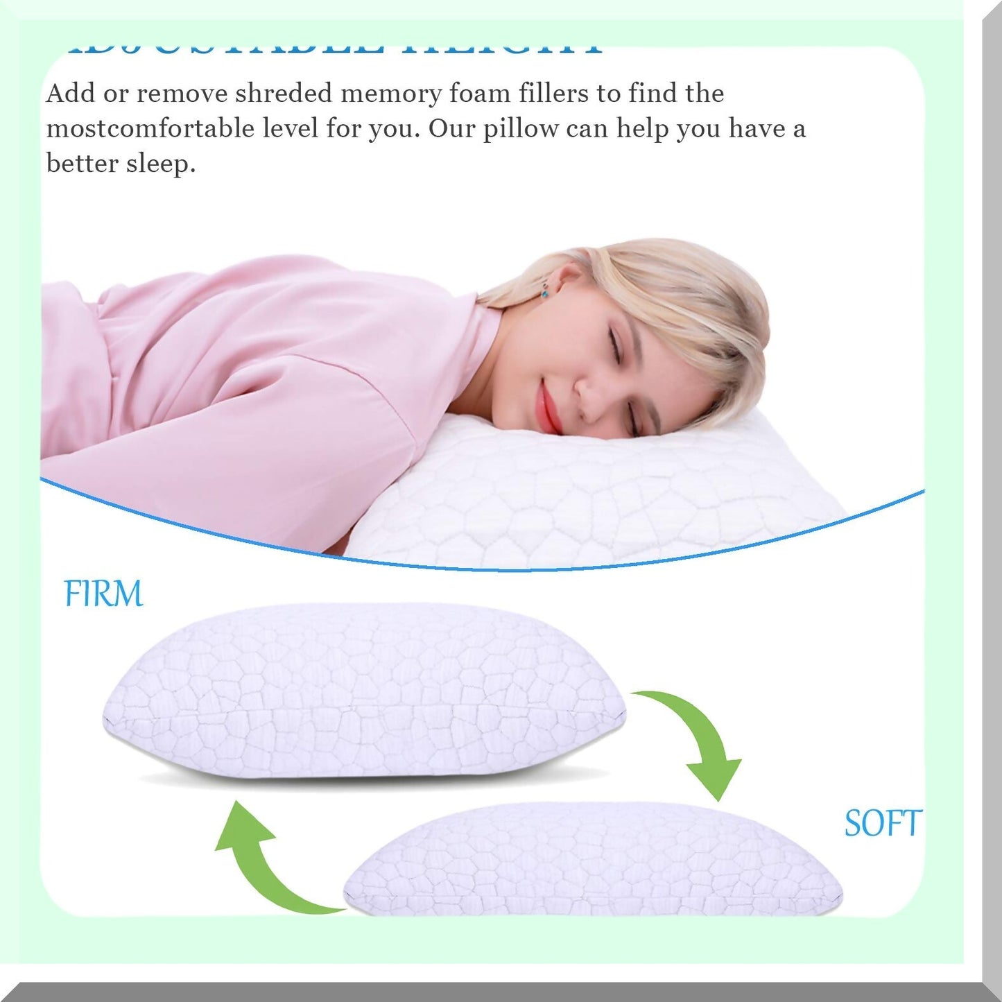 CoolBamboo Gel Memory Foam Pillow Set - Adjustable Cooling Bed Pillows for Side, Back, Stomach Sleepers - Luxury Queen Size 2 Pack with Washable Cover