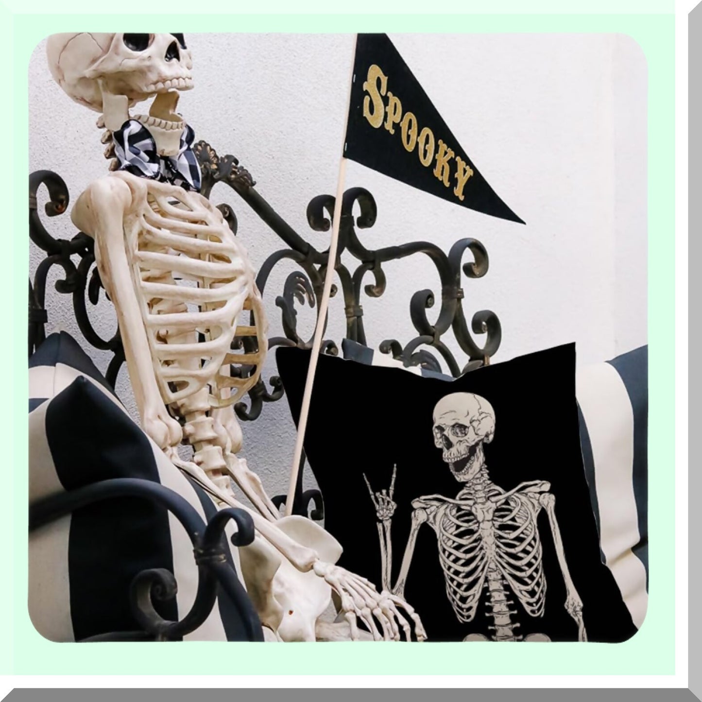 Spooky Fall Pillow Covers Set - Black Cat Skeleton Dog Ghost Decorative Throw Cases 18x18 - Outdoor Couch Porch Halloween Decorations