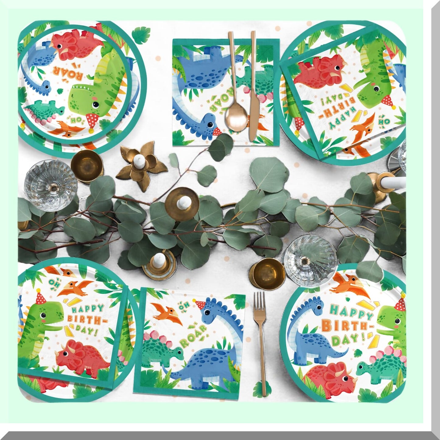 Dino Bash Party Pack - Plates, Napkins, Cups, Tablecloth & Banner Set for 25 Guests - Dinosaur Themed Birthday Party Supplies & Decorations