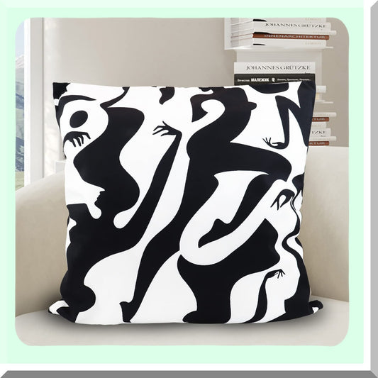 Vintage Velvet Lumbar Geometric Pillow Cover - Soft Boho Decorative Cushion Case for 18x18 Inch Throw Pillows in Black & White Textured Body Design