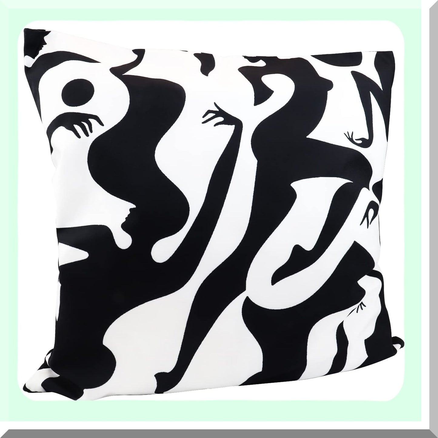 Vintage Velvet Lumbar Geometric Pillow Cover - Soft Boho Decorative Cushion Case for 18x18 Inch Throw Pillows in Black & White Textured Body Design