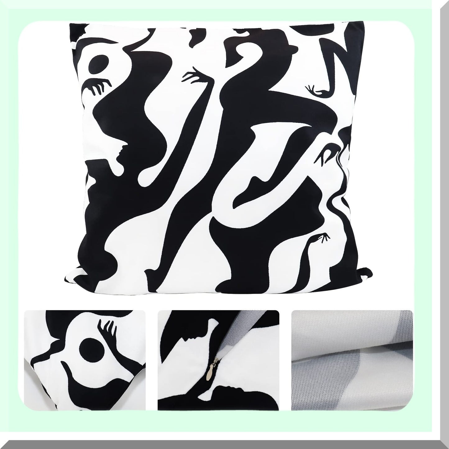 Vintage Velvet Lumbar Geometric Pillow Cover - Soft Boho Decorative Cushion Case for 18x18 Inch Throw Pillows in Black & White Textured Body Design