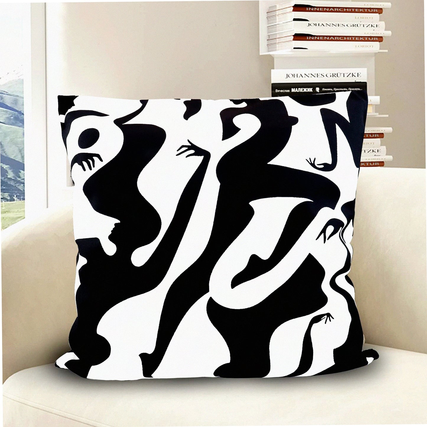 Vintage Velvet Lumbar Geometric Pillow Cover - Soft Boho Decorative Cushion Case for 18x18 Inch Throw Pillows in Black & White Textured Body Design