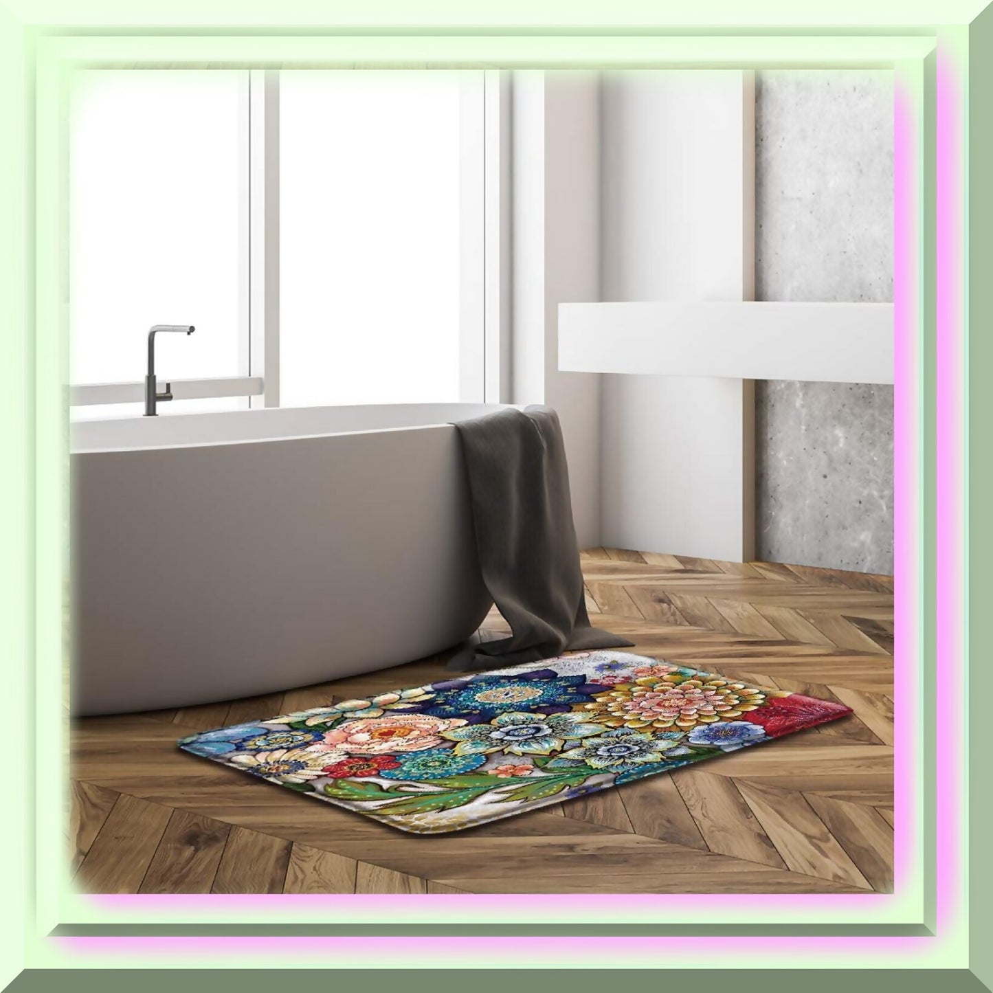 Colorful Boho Flower Bathroom Mat