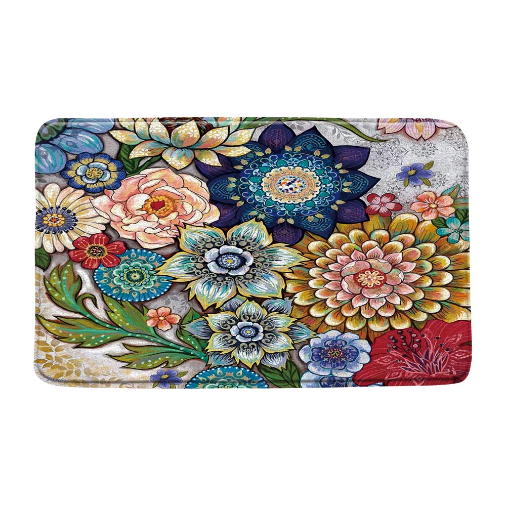 Colorful Boho Flower Bathroom Mat