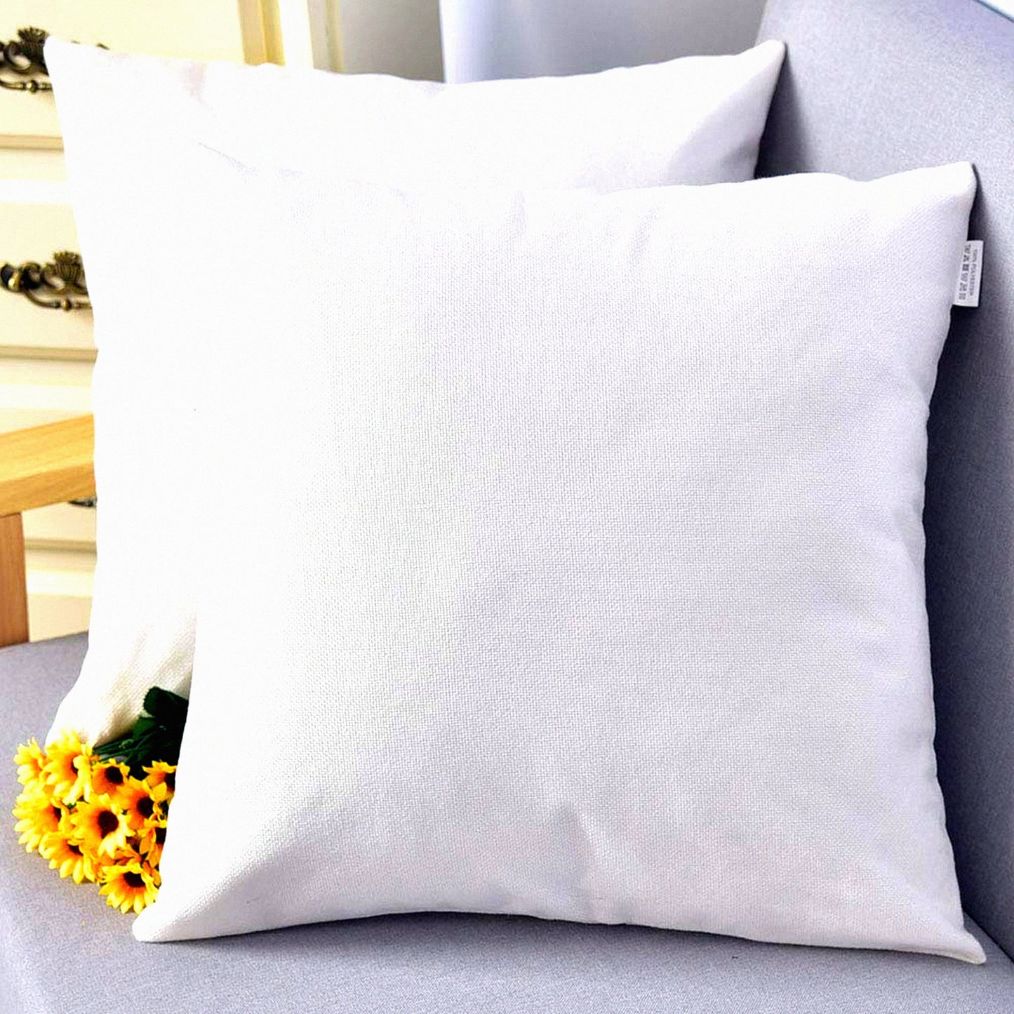Linen Cloth Pillow Cover Set - 18x18 Inch Decorative Cushion Case for Bench - White - 2 Pack - Home Decor Accent - Sofa Throw Pillow Cover