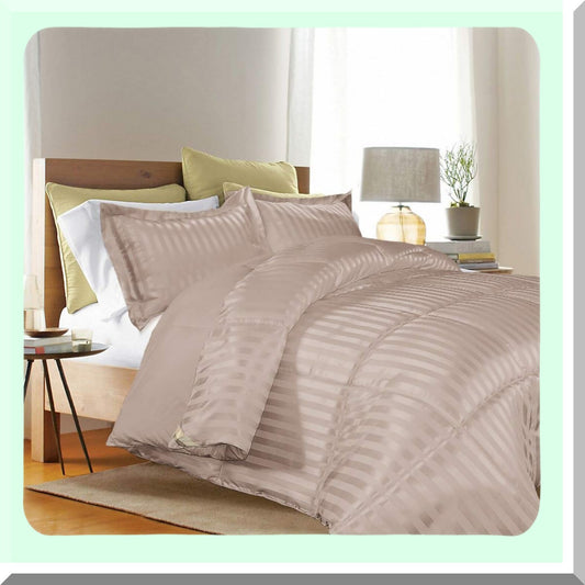 Luxury Stripe Reversible Comforter Set - 3 Piece Down Alternative Bedding with Elegant Color Duvet Cover and Pillow Shams - Twin Size in Taupe