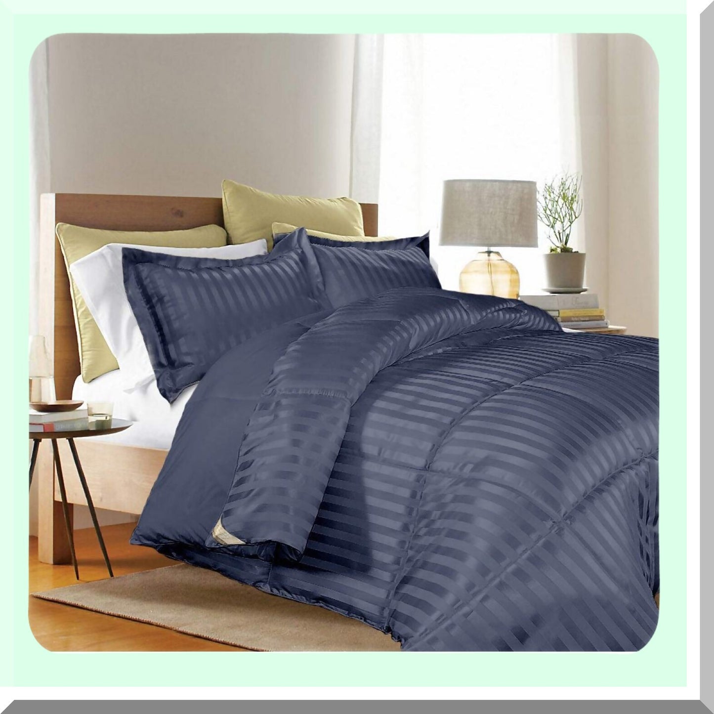 Luxury Stripe Reversible Comforter Set - 3 Piece Down Alternative Bedding with Elegant Color Duvet Cover and Pillow Shams - Twin Size in Taupe