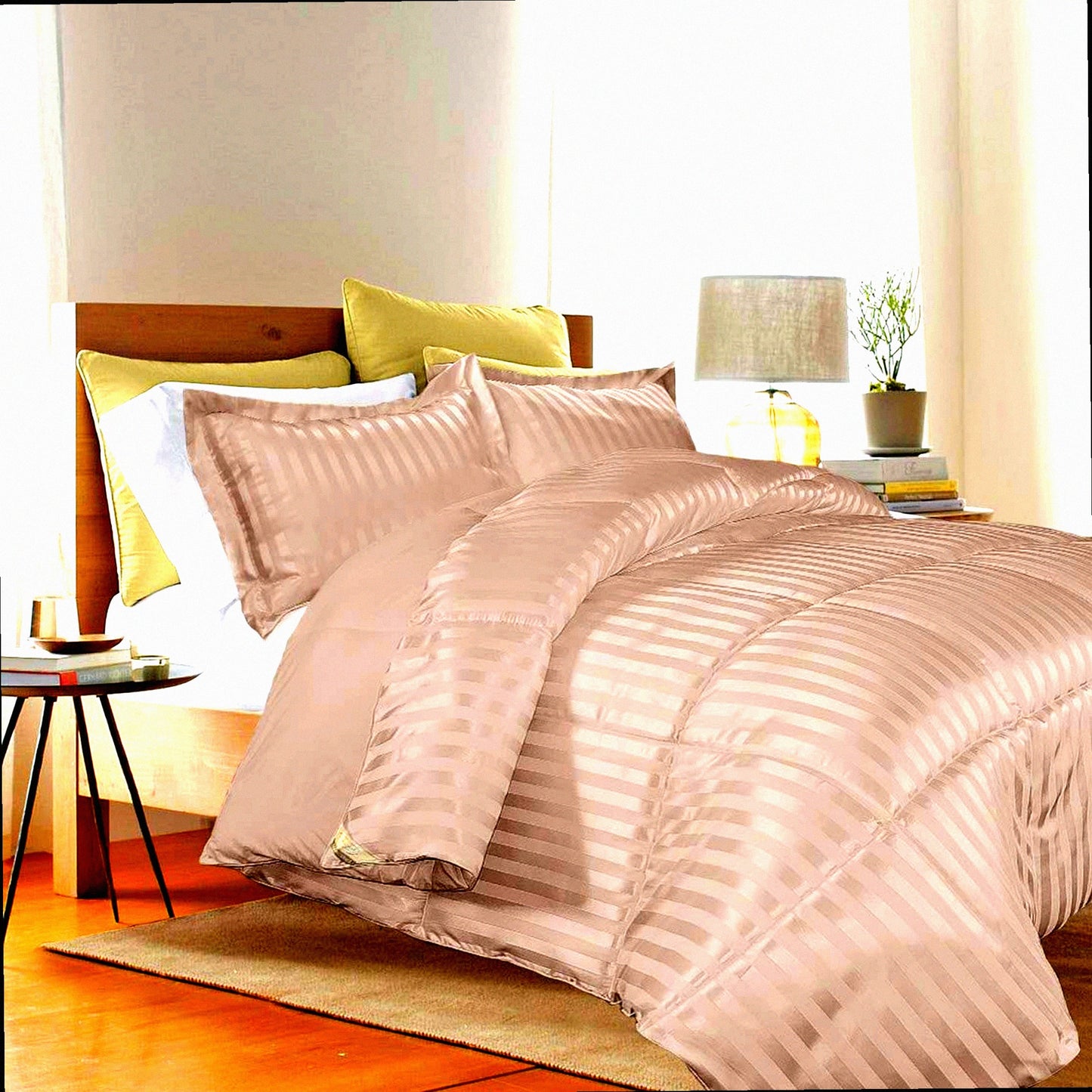 Luxury Stripe Reversible Comforter Set - 3 Piece Down Alternative Bedding with Elegant Color Duvet Cover and Pillow Shams - Twin Size in Taupe