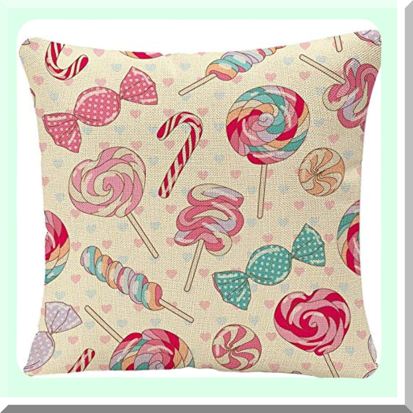 Yummy Lollipop Party Pillow Covers - Colorful Sweet Candy Cane Hearts Decorative Case for Home Decor - 18x18 Inches Pillowcase in Pink & Yellow Red