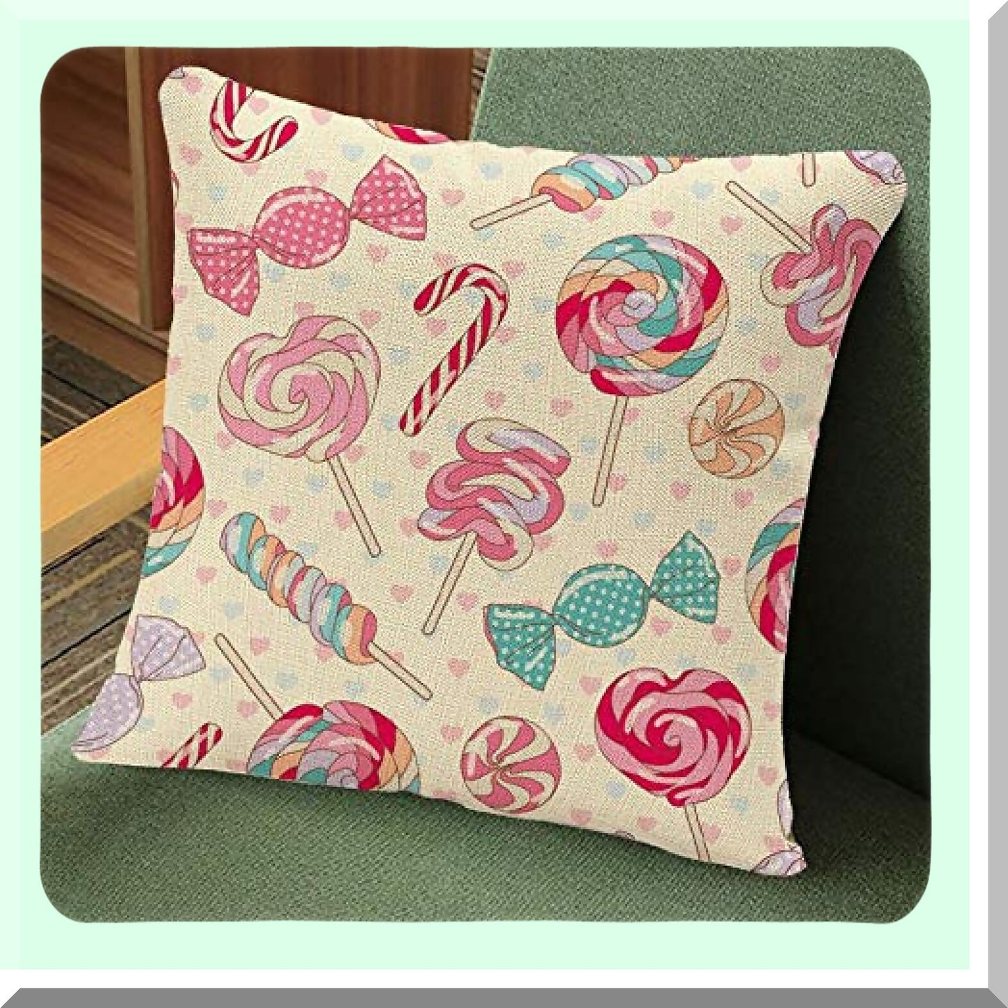 Yummy Lollipop Party Pillow Covers - Colorful Sweet Candy Cane Hearts Decorative Case for Home Decor - 18x18 Inches Pillowcase in Pink & Yellow Red