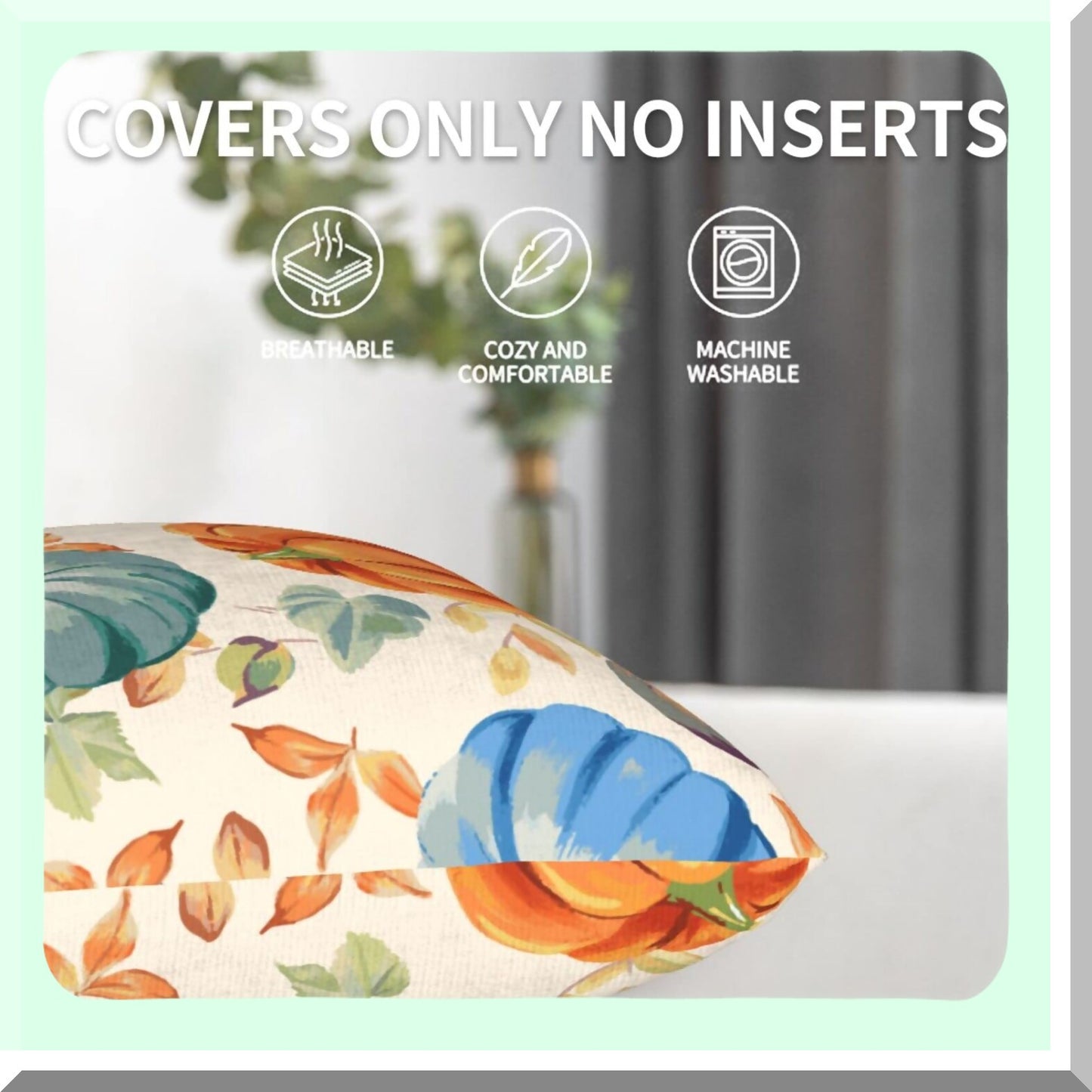 Autumn Harvest Pillowcase Set - Fall Pumpkins & Leaves Throw Pillow Covers for Home Decor - 18"X18" Couch & Bedroom Shells - Pack of 2