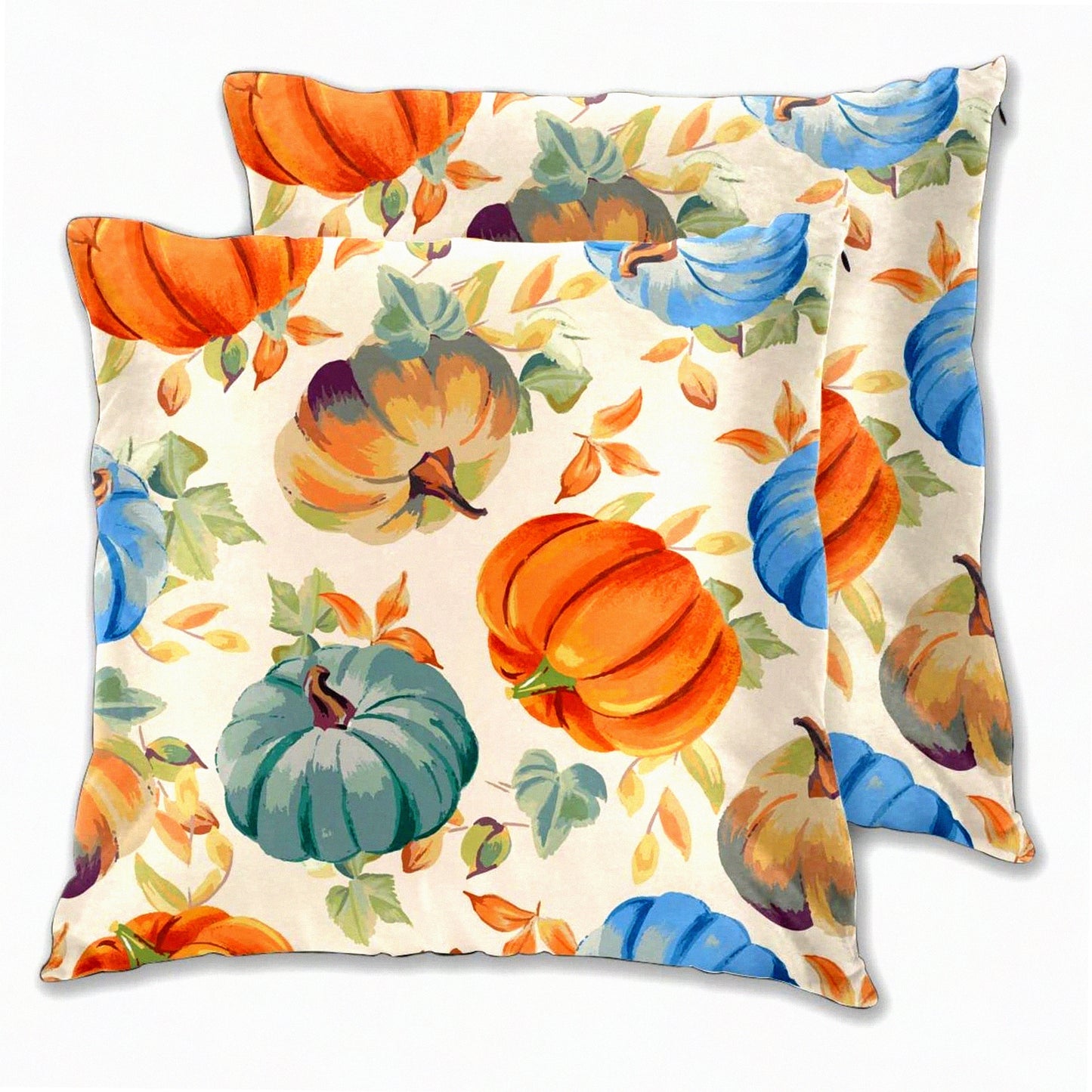 Autumn Harvest Pillowcase Set - Fall Pumpkins & Leaves Throw Pillow Covers for Home Decor - 18"X18" Couch & Bedroom Shells - Pack of 2