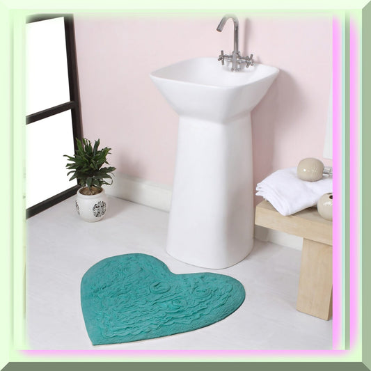 25"x25" Heart Cotton Bath Rug Turquoise
