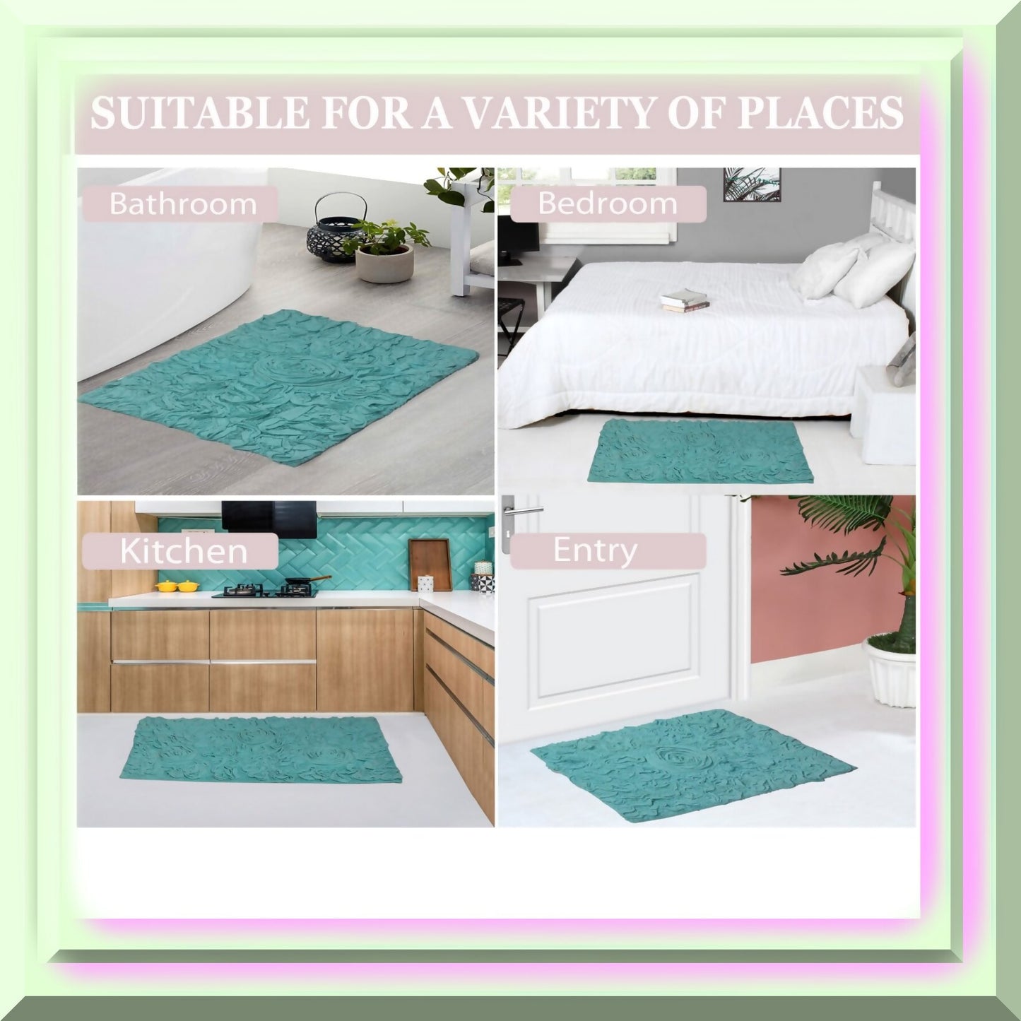 25"x25" Heart Cotton Bath Rug Turquoise