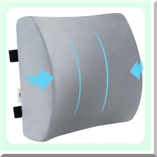 ErgoComfort Memory Foam Lumbar Support Pillow - Back Pain Relief & Posture Improvement - Double Adjustable Straps for Office, Car, Gaming Chair - Grey