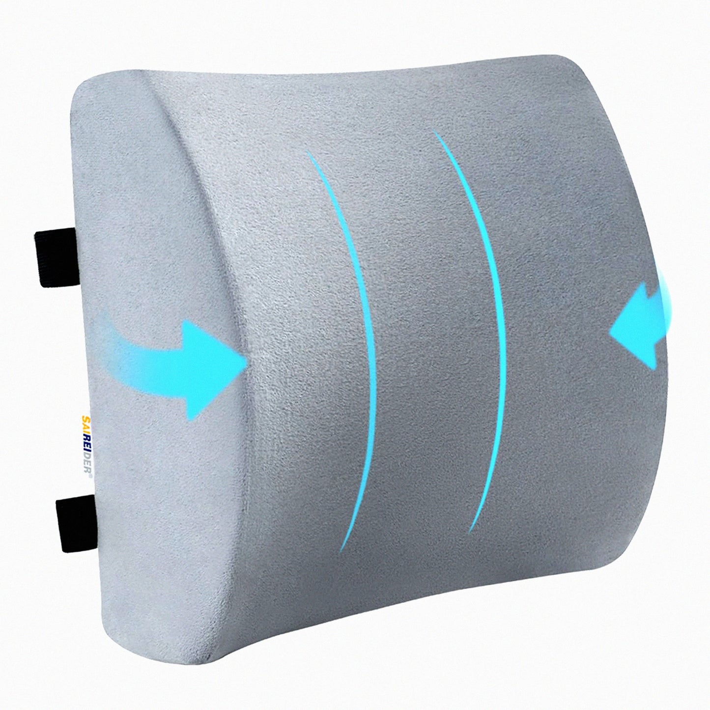 ErgoComfort Memory Foam Lumbar Support Pillow - Back Pain Relief & Posture Improvement - Double Adjustable Straps for Office, Car, Gaming Chair - Grey