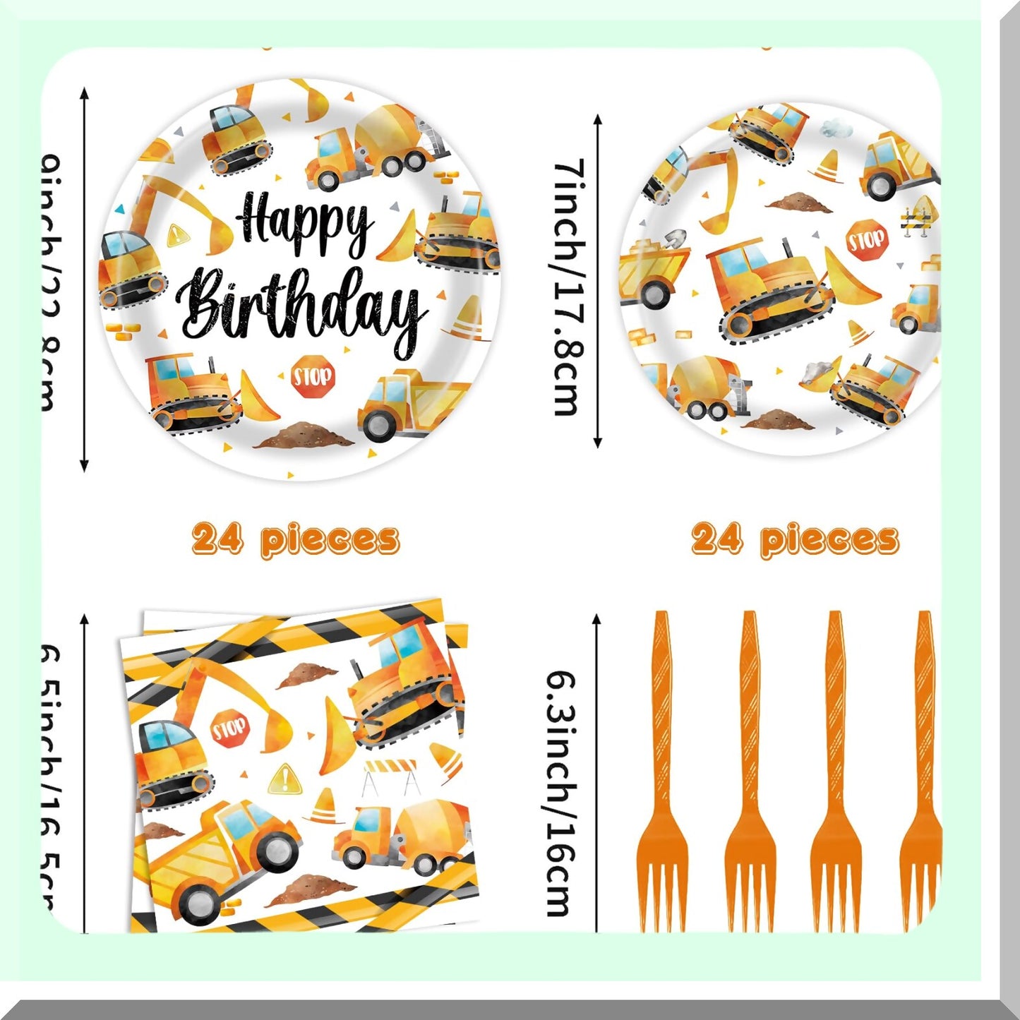 Construction Party Supplies Plates Napkins Forks for Kids