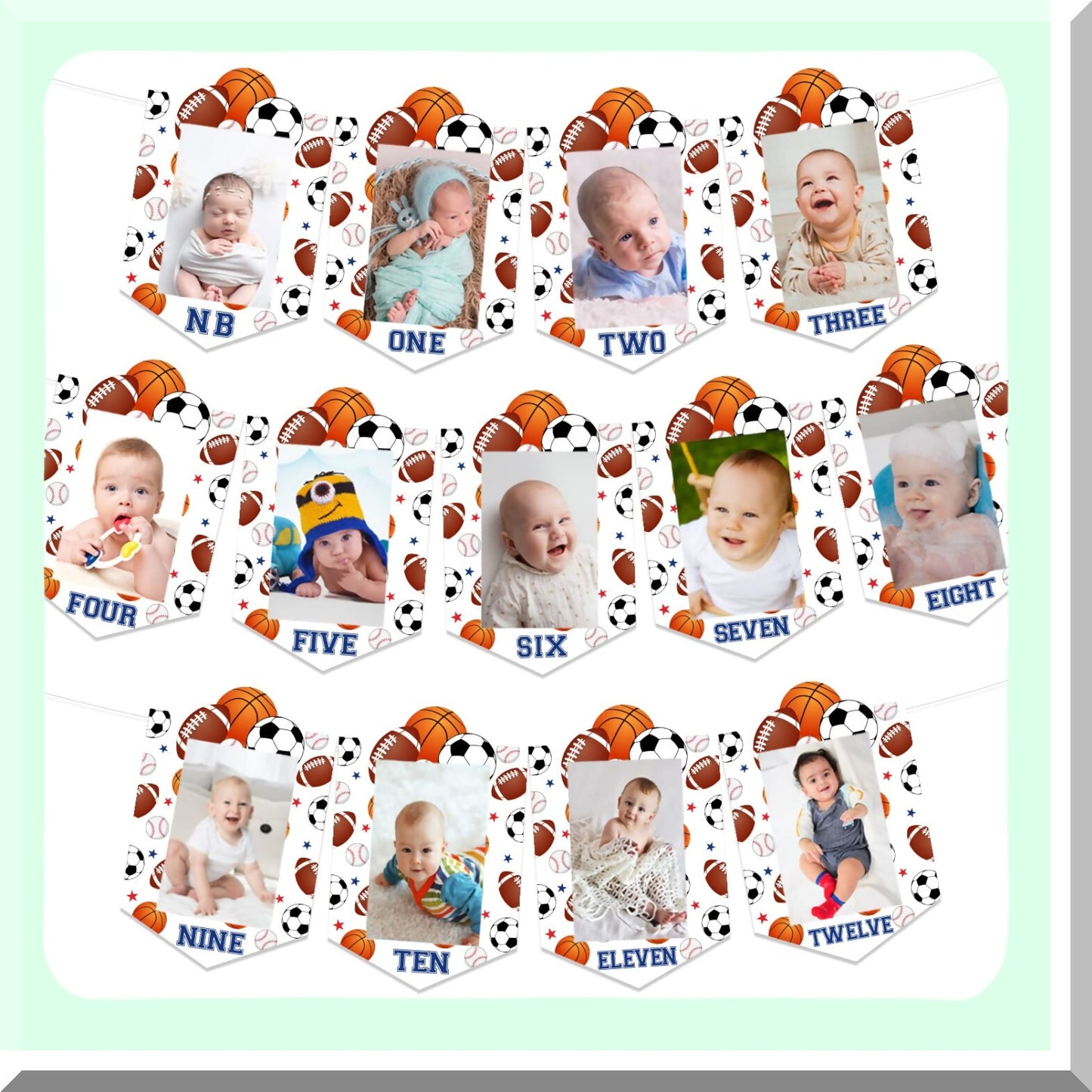 All Star Sports Monthly Photo Banner - Boys 1st Birthday Party Decorations & Supplies