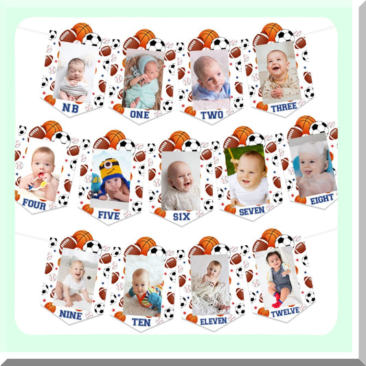 All Star Sports Monthly Photo Banner - Boys 1st Birthday Party Decorations & Supplies