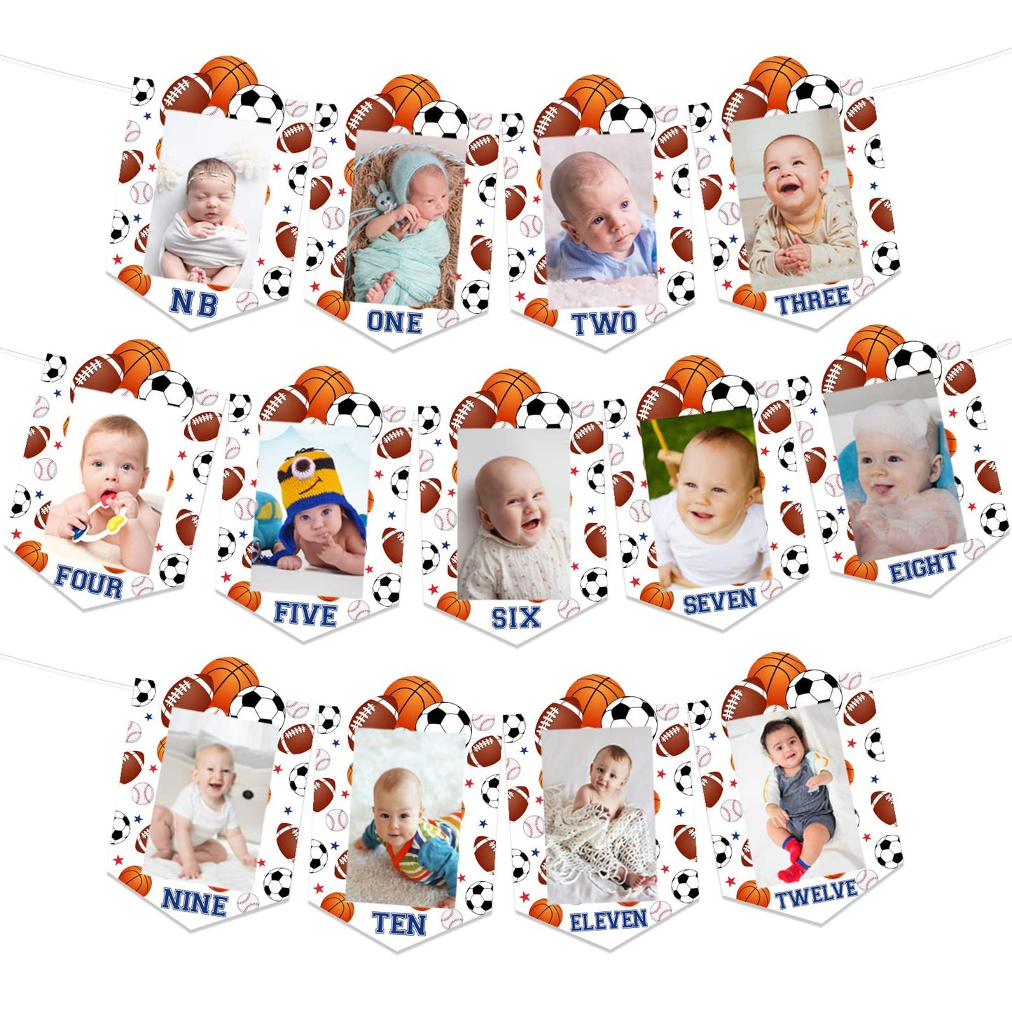 All Star Sports Monthly Photo Banner - Boys 1st Birthday Party Decorations & Supplies