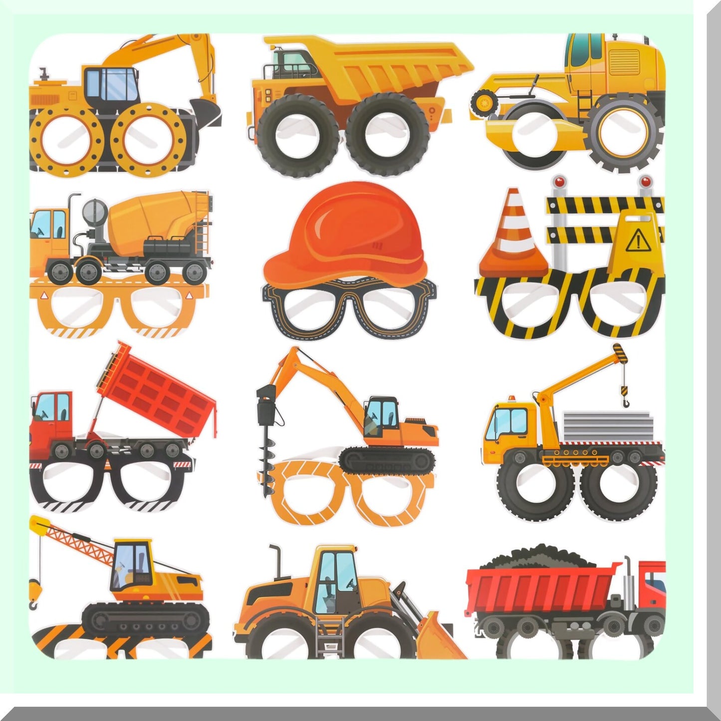 Construction Party Pack - 12 Pcs Construction Birthday Supplies, Dump Truck & Excavator Decorations, Photo Booth Props for Boys & Adults.
