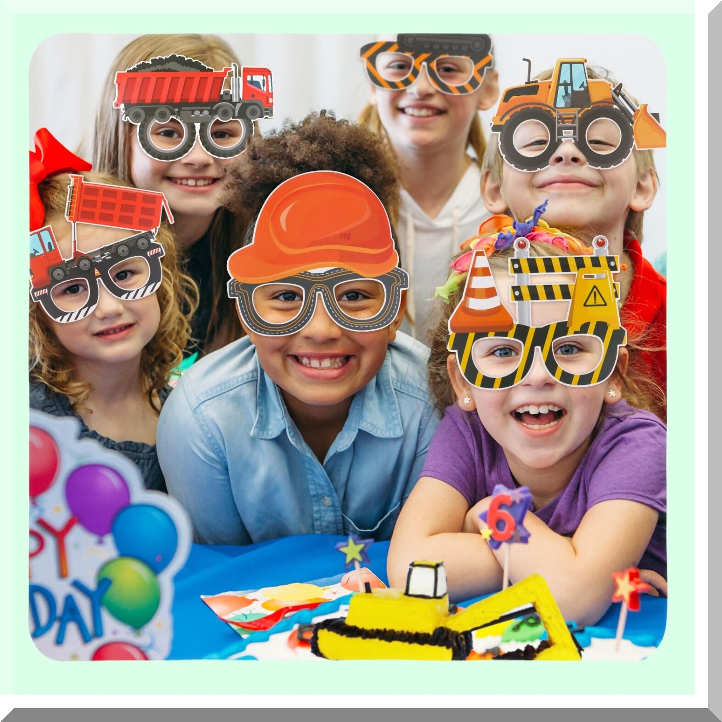 Construction Party Pack - 12 Pcs Construction Birthday Supplies, Dump Truck & Excavator Decorations, Photo Booth Props for Boys & Adults.