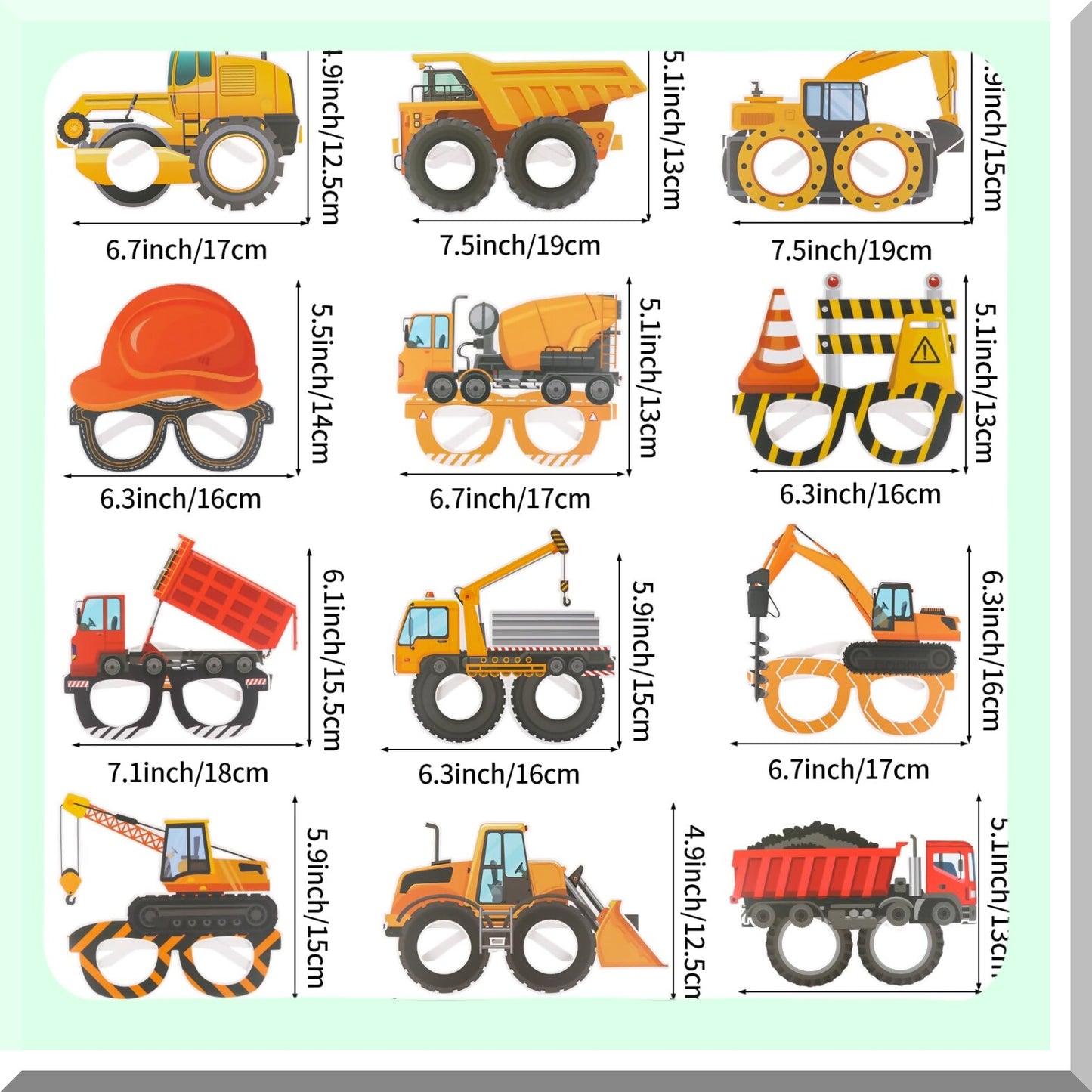 Construction Party Pack - 12 Pcs Construction Birthday Supplies, Dump Truck & Excavator Decorations, Photo Booth Props for Boys & Adults.