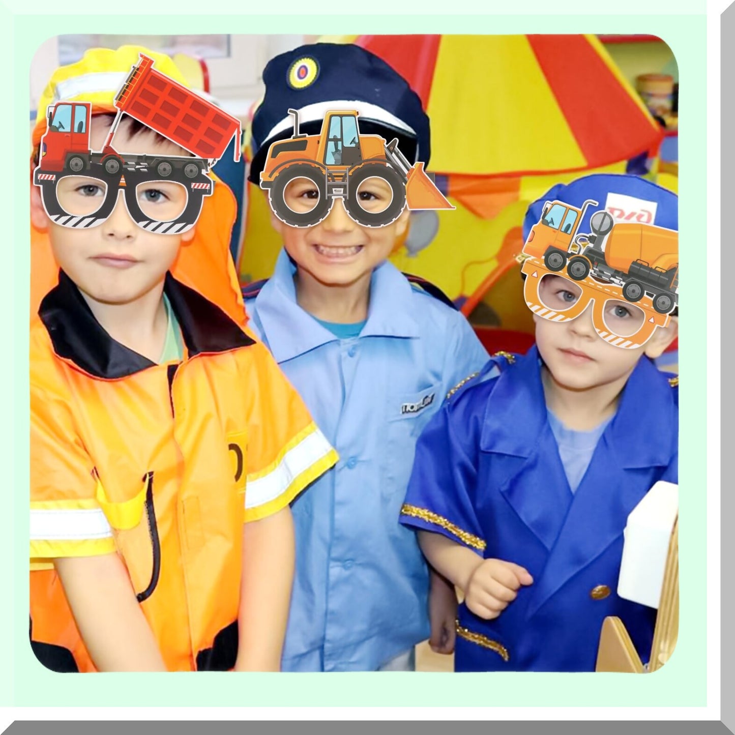 Construction Party Pack - 12 Pcs Construction Birthday Supplies, Dump Truck & Excavator Decorations, Photo Booth Props for Boys & Adults.