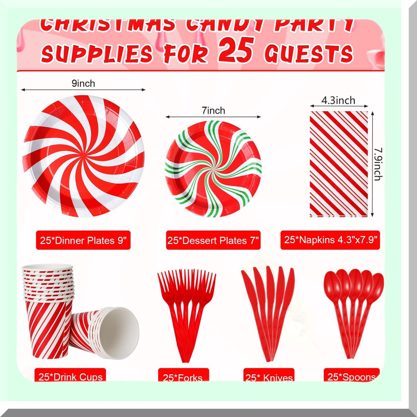 Candy Cane Party Plates and Supplies for Holiday Celebrations