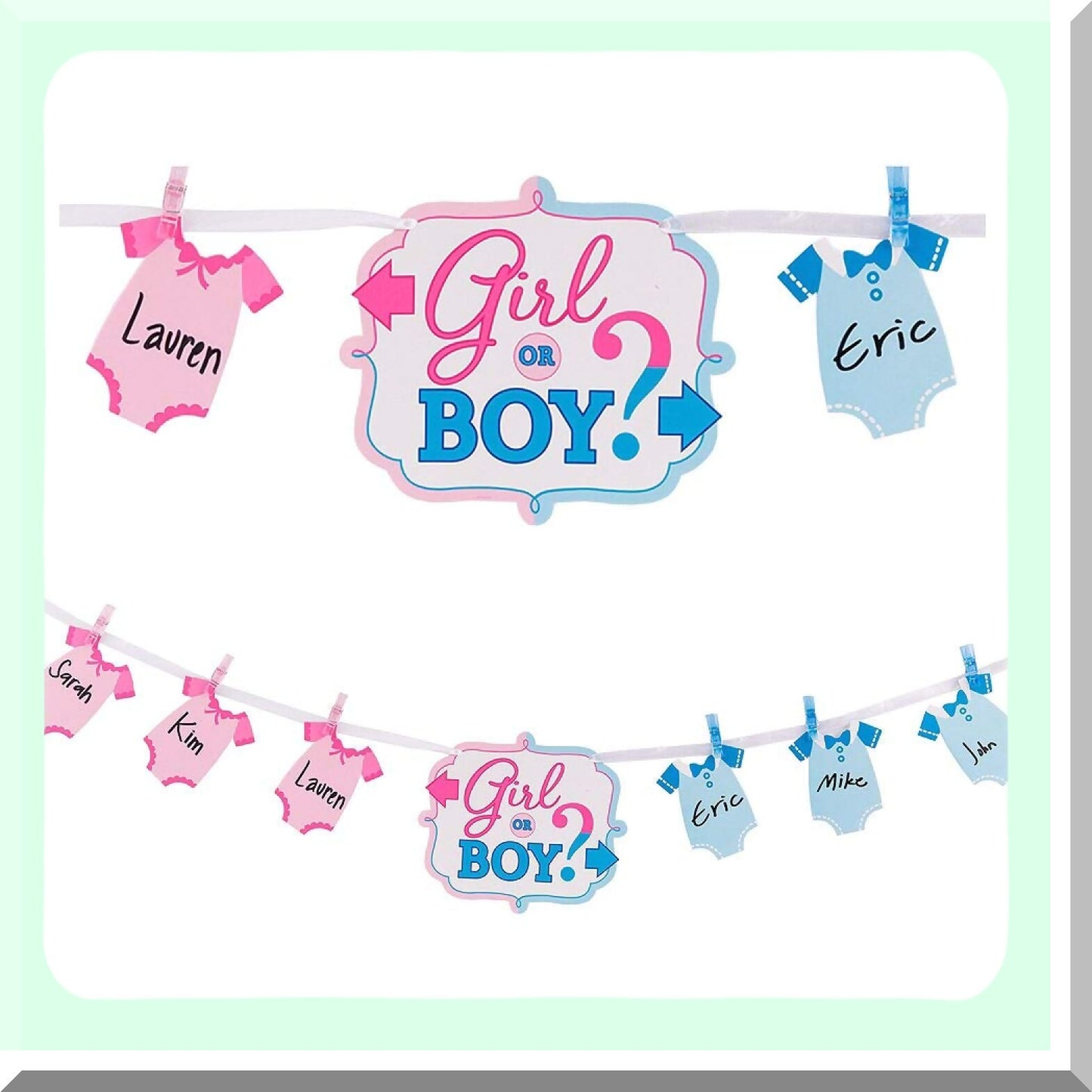 Gender Reveal Party Kit with Clothespins and Cutouts