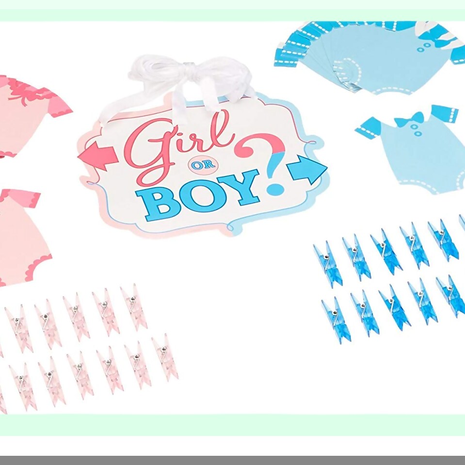 Gender Reveal Party Kit with Clothespins and Cutouts