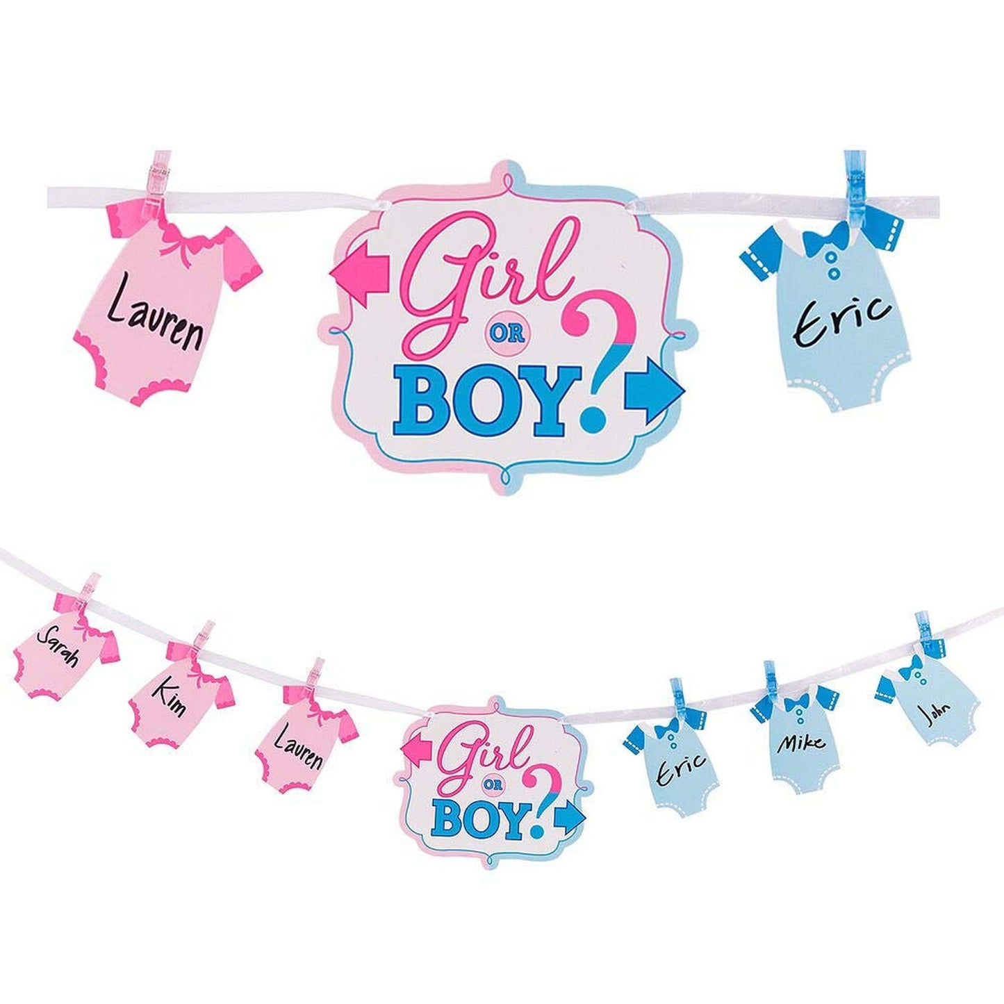 Gender Reveal Party Kit with Clothespins and Cutouts