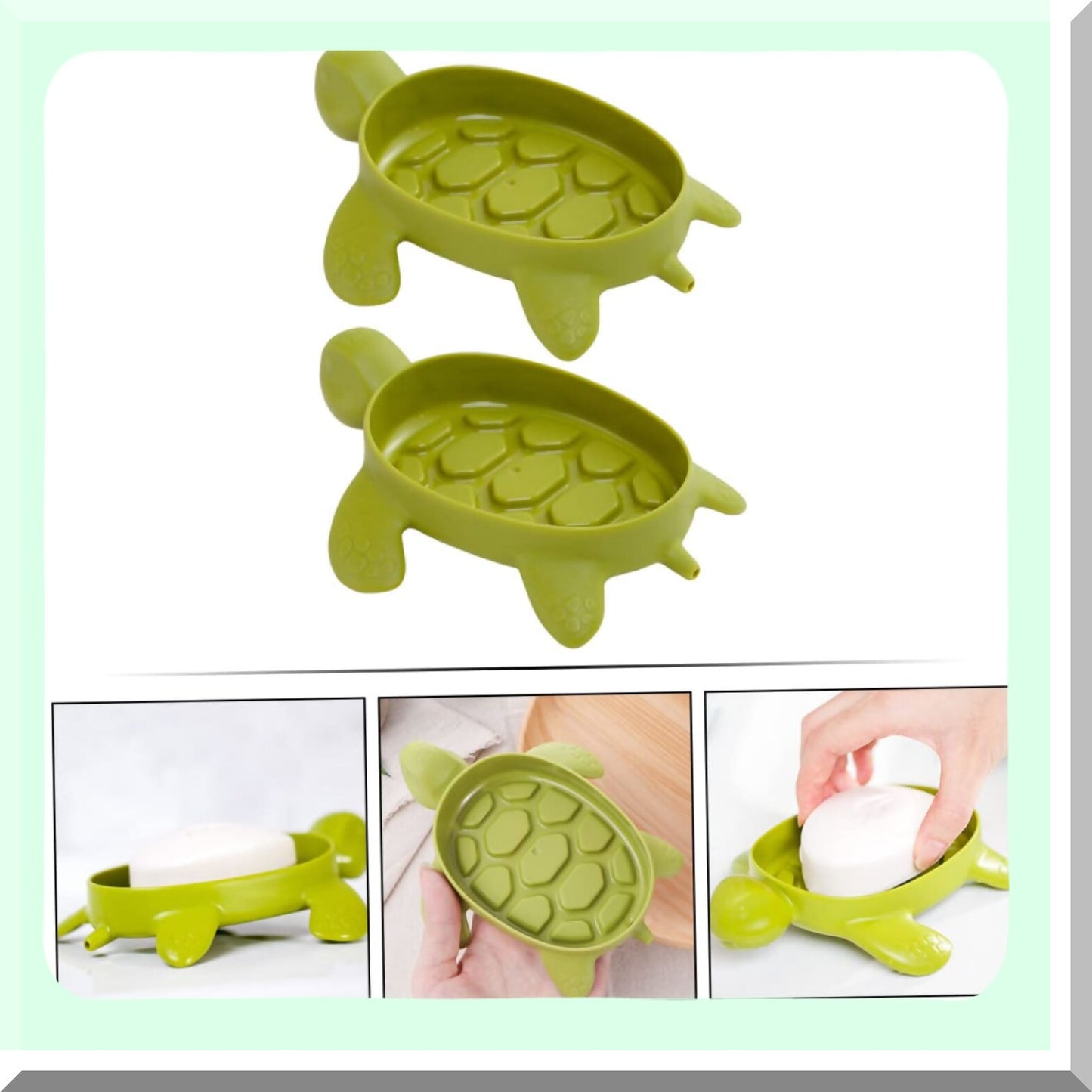 2pcs Green Turtle Plastic Soap Dish Set