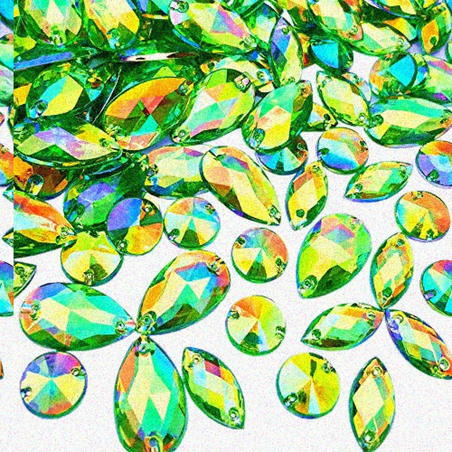 150pcs AB Color Drop Horse Round Sew-On Rhinestones