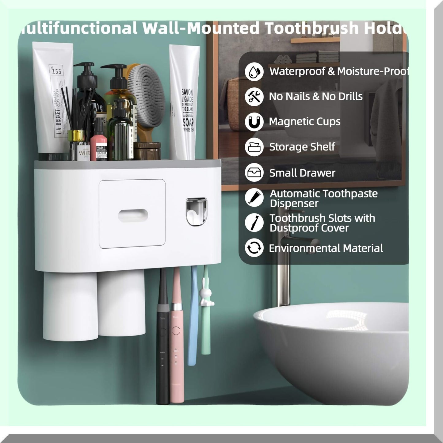 Wall Mounted Automatic Toothbrush Holder with Dispenser