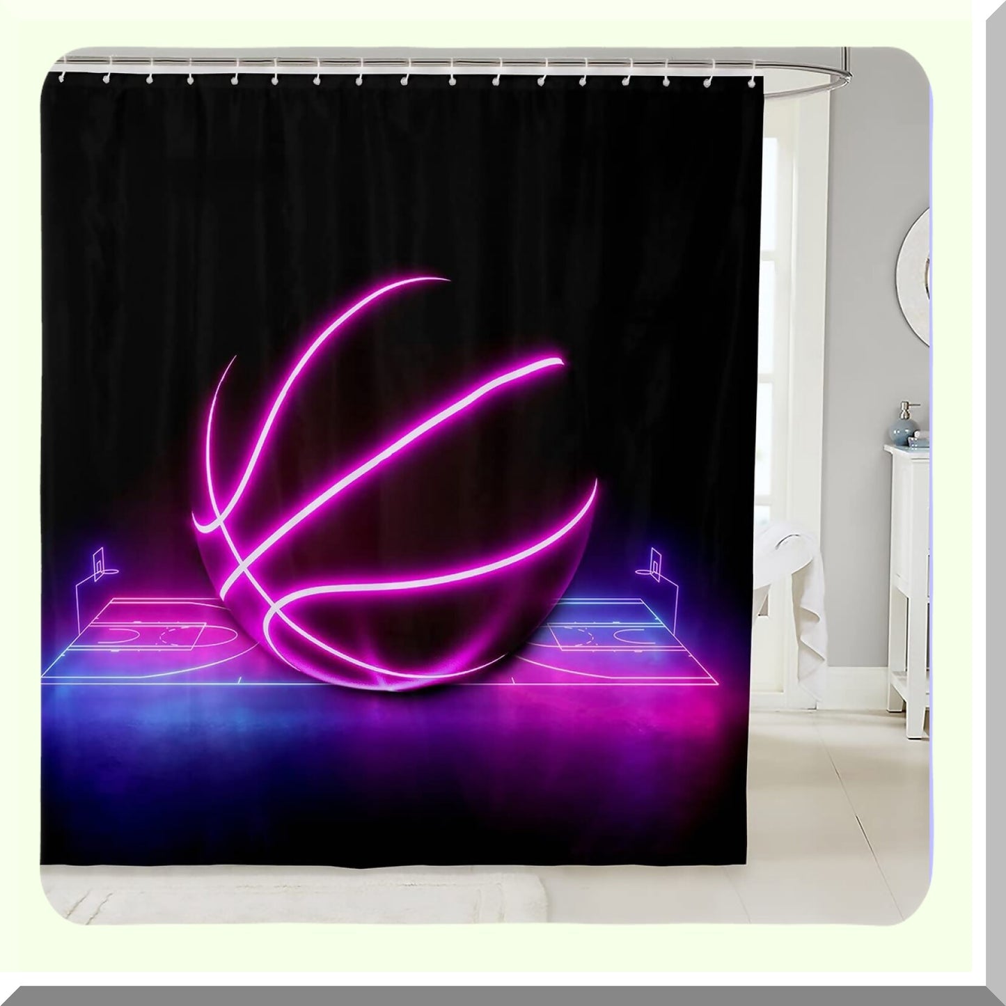 Glowing Basketball Shower Curtain 72x72 Blue Pink