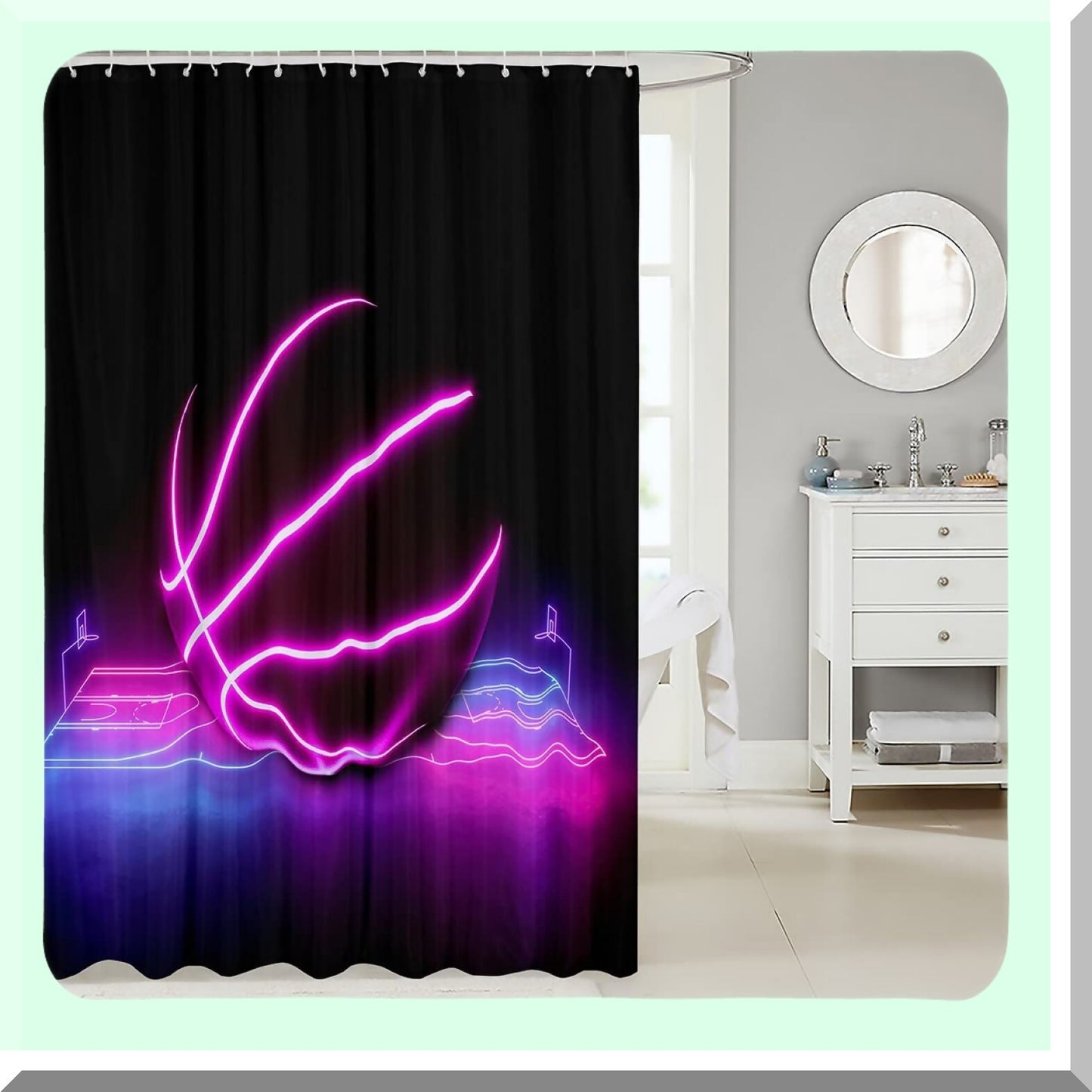 Glowing Basketball Shower Curtain 72x72 Blue Pink